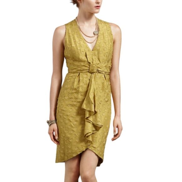 Anthro Quillaree Lemongrass Silk Tethered Dots BHLDN 4 - Picture 2 of 15